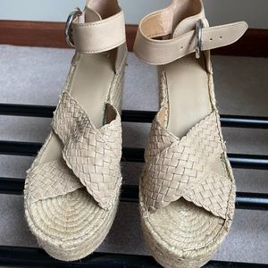 MARC FISHER LTD Women Aylon Leather Espadrille Wedge Sandals - NEW NWOB